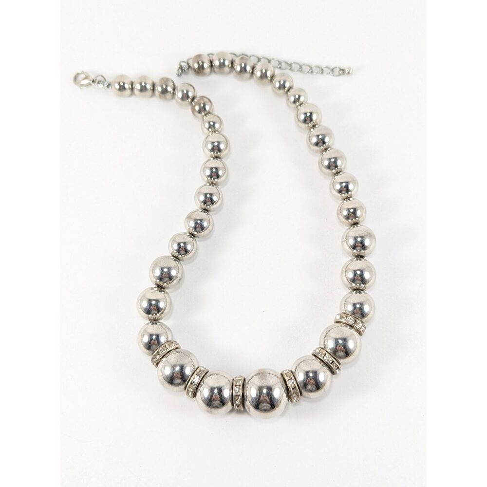 Silver Rhinestone Rondel Graduated Beaded Necklace - Picture 4 of 7